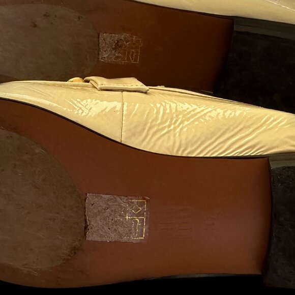 Anthropologie Bibi Lou Zagreb Patent Leather Gold Horsebit Loafers Cream 37 - Picture 6 of 14